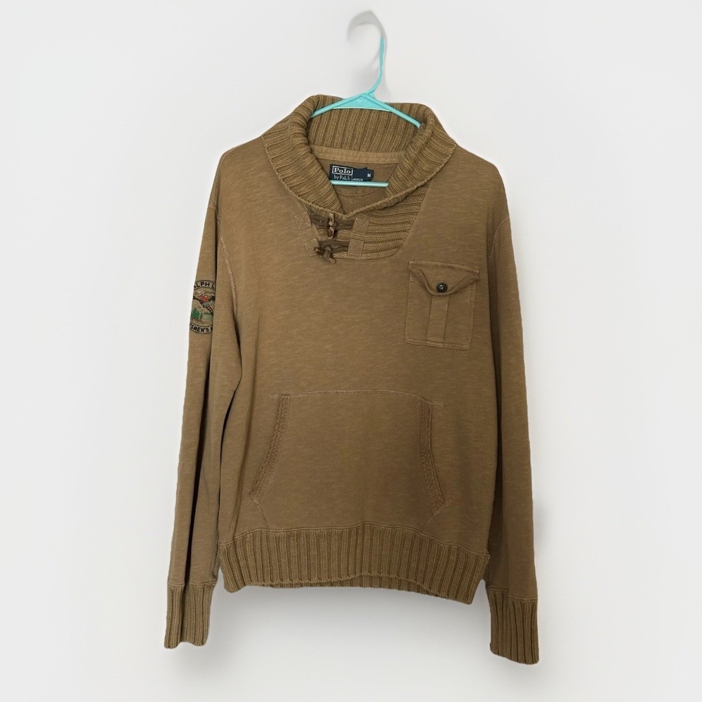 VTG Polo Ralph Lauren Sportsmens Assoc Patch Shawl Neck Utility Sweater‎ Size M